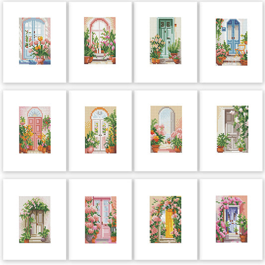 PeakLuv 12 Pcs Small Diamond Art Kits, Floral Gateway Mini Diamond Painting Kits for Adults, 5D DIY Square Drill Diamond Dots, Quickly Finishable Flowers Gem Art for Home Wall Desktop Decor, 6X7in