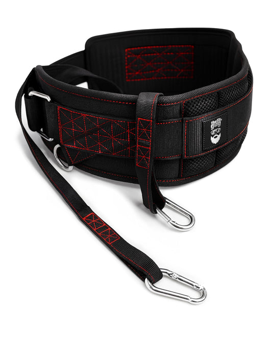 THEFITGUY Dip Belt with Strap – No Slip Secure Closure | 250lb Heavy Duty | Belt Squat Attachment, Weighted Dips, Pull Ups | Structured Back Support | 45-Degree Angle Rings, 2 Snap Hooks Included