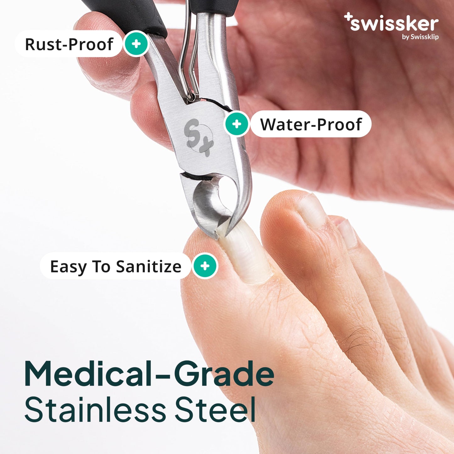 Swissker by Swissklip Heavy Duty Toenail Clippers for Men and Women – Professional Ergonomic Large Toe Nail Cutter & Trimmer for Thick Nails Seniors, Long Handle Toe Nail Clipper