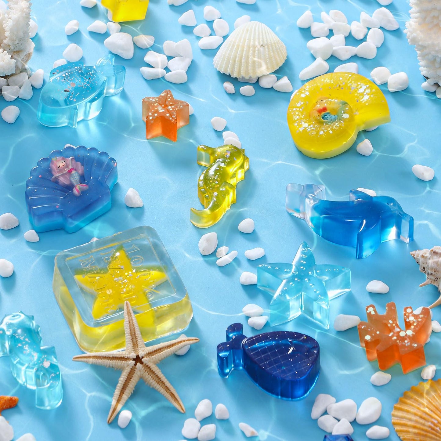 Golray Mermaid Soap Making Craft Kit Kids Toy, 18 Model, 6 Ink, 2 Essential Oil Supply, Art and Craft for Kid Girl Age 8-12 Year Old Ocean Animal Toy Birthday Gift, DIY Science Kits (Create 16+pcs)