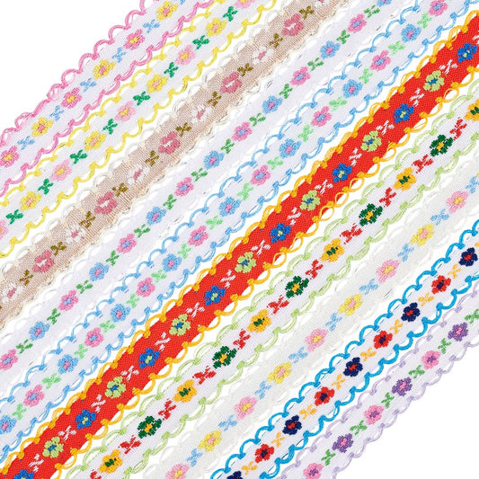 FINGERINSPIRE 20 Yards 10 Colors Jacquard Ribbon Trim 1/2" Embroidery Flower Trim Polyester Sewing Lace for Bowknot DIY Art Craft Supply Home Party Decor Scrapbooking Gift Wrapping