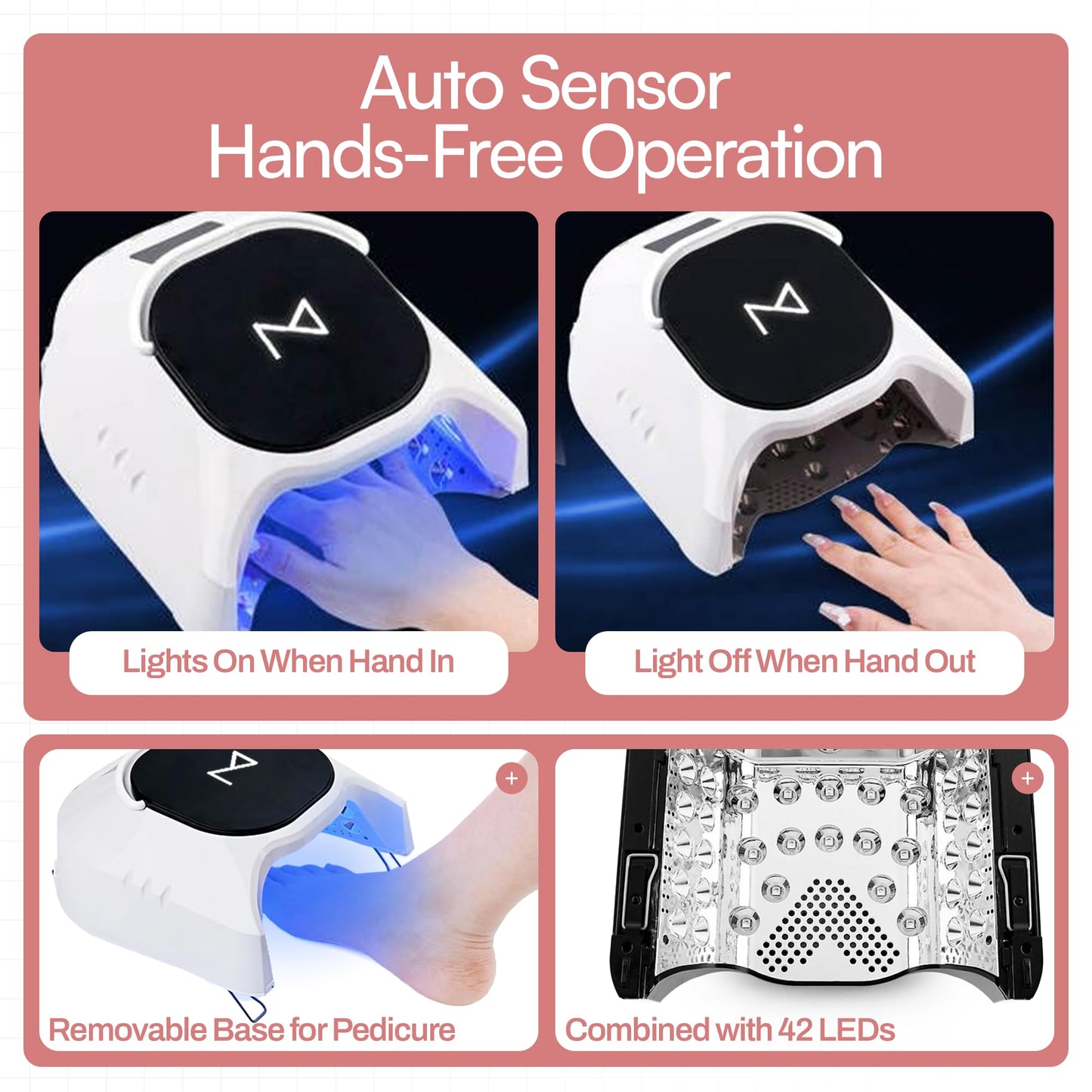 M - GlowPro Professional Hybrid 86W Wireless Rechargeable UV LED Nail Curing Lamp Cordless Nail Dryer for Gel Nails, Manicure, Pedicure (Black & White)
