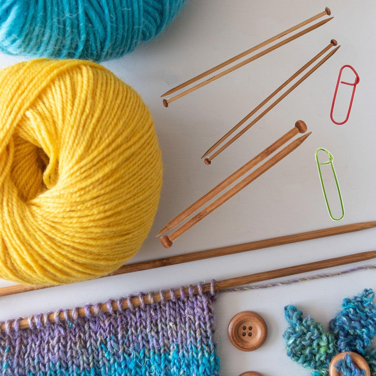 7 Pairs Bamboo Knitting Needles Set, Bamboo Natural, Long Wooden Knitting Needle, Single Point Straight Wood Needles, Wooden Knittings Needle for Beginners for Making Sweater, Shawl, Scarf