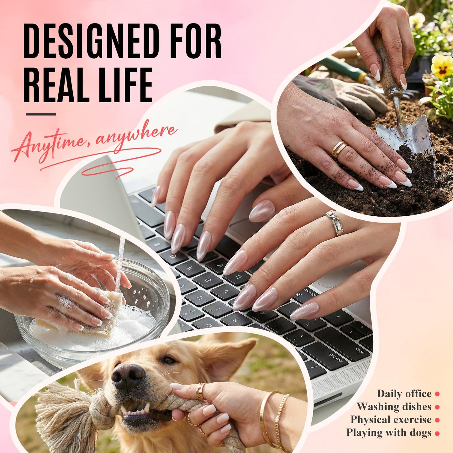 Bioday French Tip Press on Nails Short Square, Soft Gel Glossy Fake Nails Press on w/Glue, 30Pcs Reusable Stick on Nails in 15 Sizes, Salon Quality False Nails for Women Spring Summer Vacation Gift