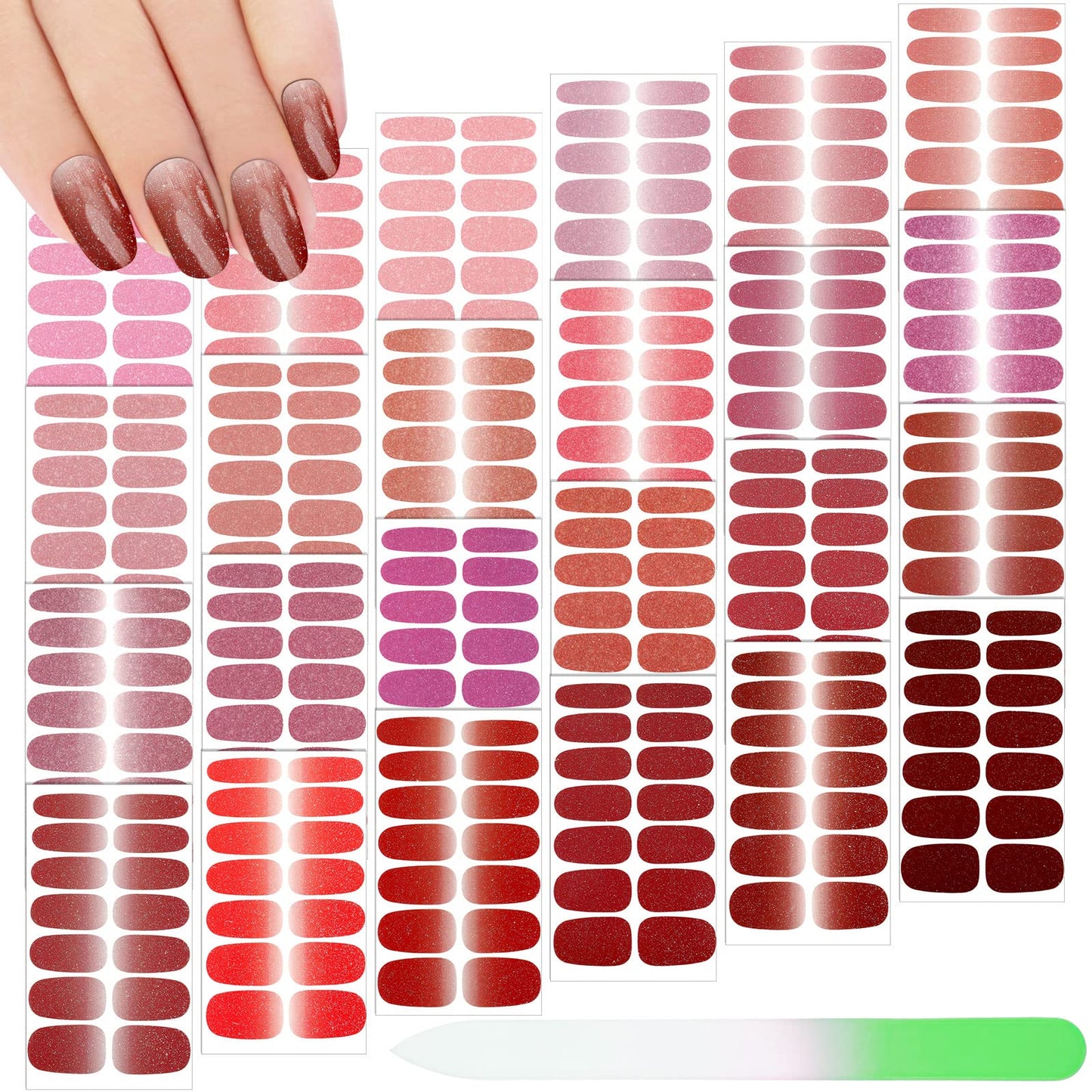 Maitys 336 Pieces 24 Sheets Full Wrap Nail Polish Strips Stickers Self Adhesive Gel Nail Strips Art Decals with File for Women DIY Decorations(Glitter Style)