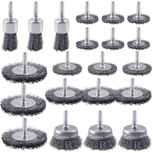 Rocaris 21-Pack Carbon Steel Wire Wheel, Cup, Pen Brush Set with 1/4-Inch Round Shank for Rust Removal, Corrosion and Scrub Surfaces