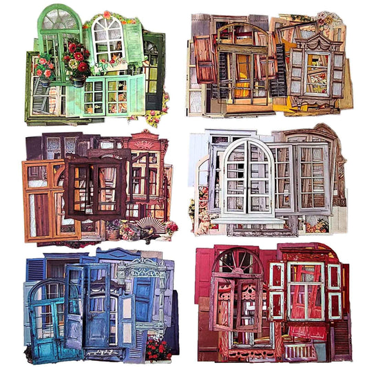 Vilikya 60pcs Textured Cardstock Hollowed Window Frame Stickers for Junk Journals Vintage Cutouts Scrapbook Stickers for Scrapbooking Supplies Clearance Pre-cuts for Journaling Collage Kit Pop-up