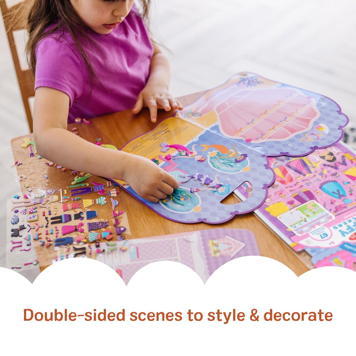 Melissa & Doug Puffy Sticker Activity Books Set of 3 – Dress-Up, Princess & Mermaid, with 208 Reusable Stickers and Fold-Out Scenes, Mess-Free Travel Toys for Kids Ages 4+ - FSC Certified