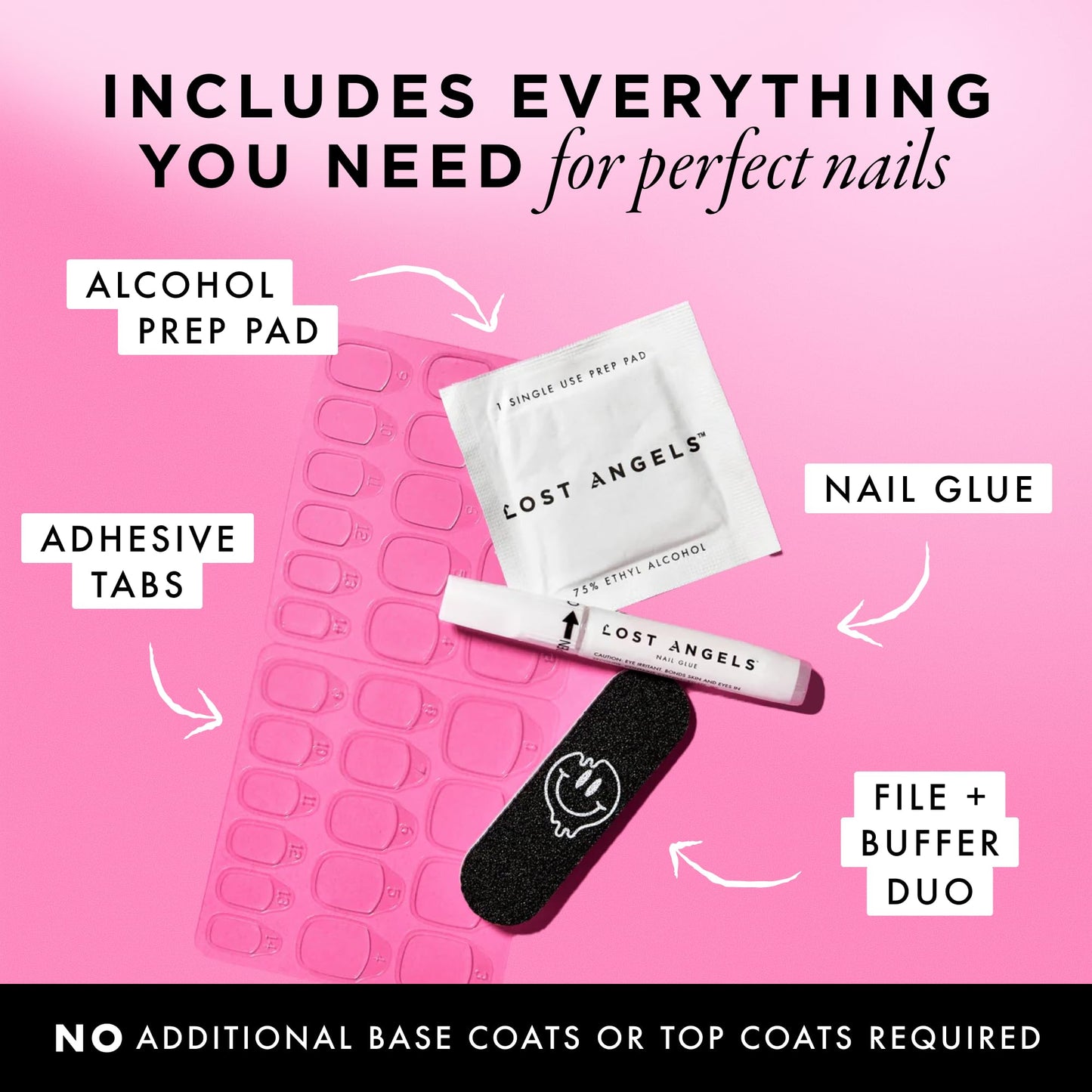 Lost Angels Gel Press On Nails French Tip with Diamond Gems - Cute Press On Nails Almond Medium Length - Easy Nail Kit with Adhesive Tab or Glue - 30 Fake Nail, 15 Sizes