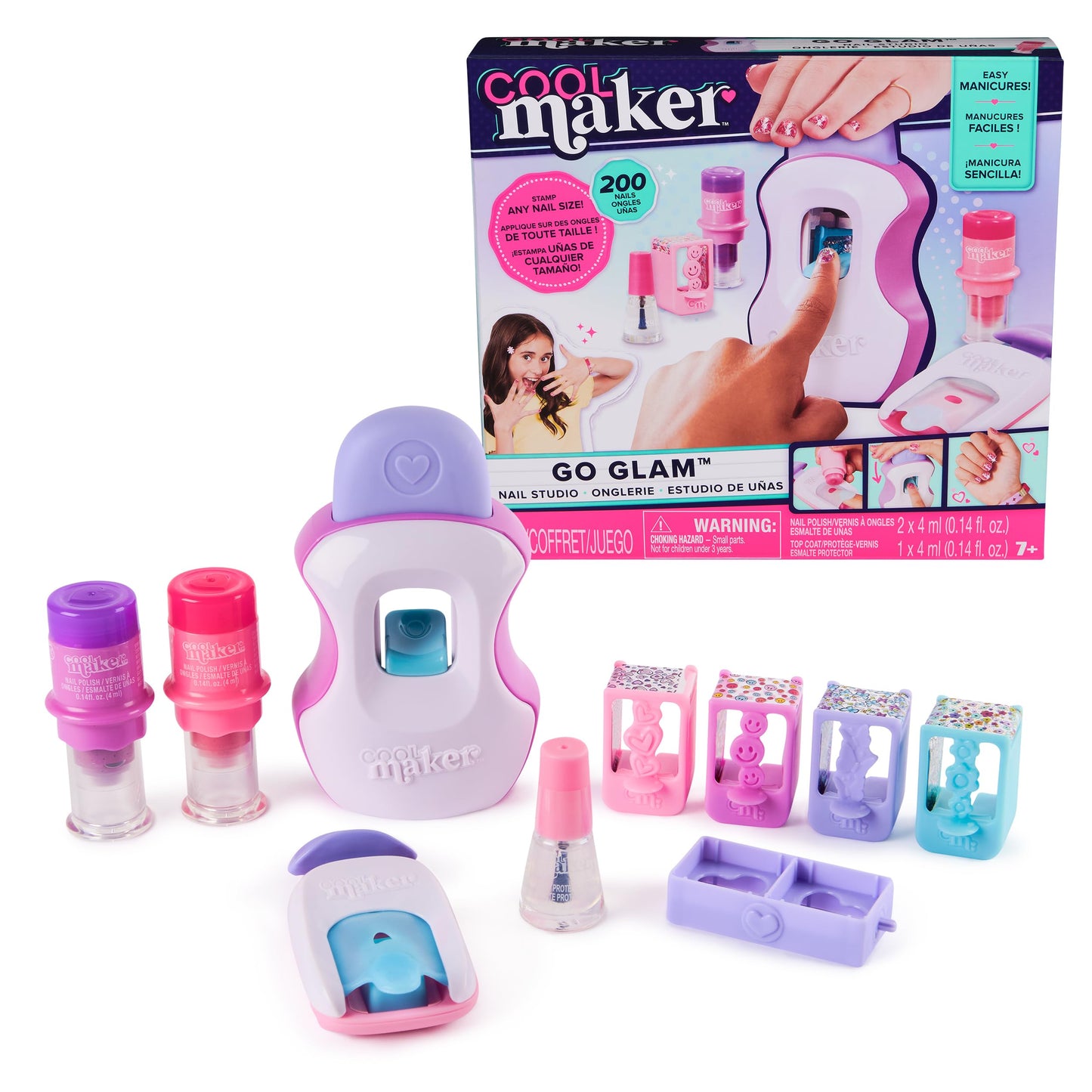 Cool Maker, GO Glam Studio Nail Kit, Style 200 Nails, 4 Designs, 2 Polish Applicators & Mask (Packaging May Vary), Arts and Crafts for Ages 7 and up