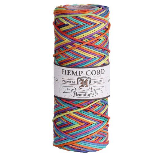 Hemptique 100% Hemp Cord Spool - 62.5 Meter Hemp String - Made with Love - No. 20 ~ 1mm Cord Thread for Jewelry Making, Macrame, Scrapbooking, DIY, & More - Variegated Rainbow