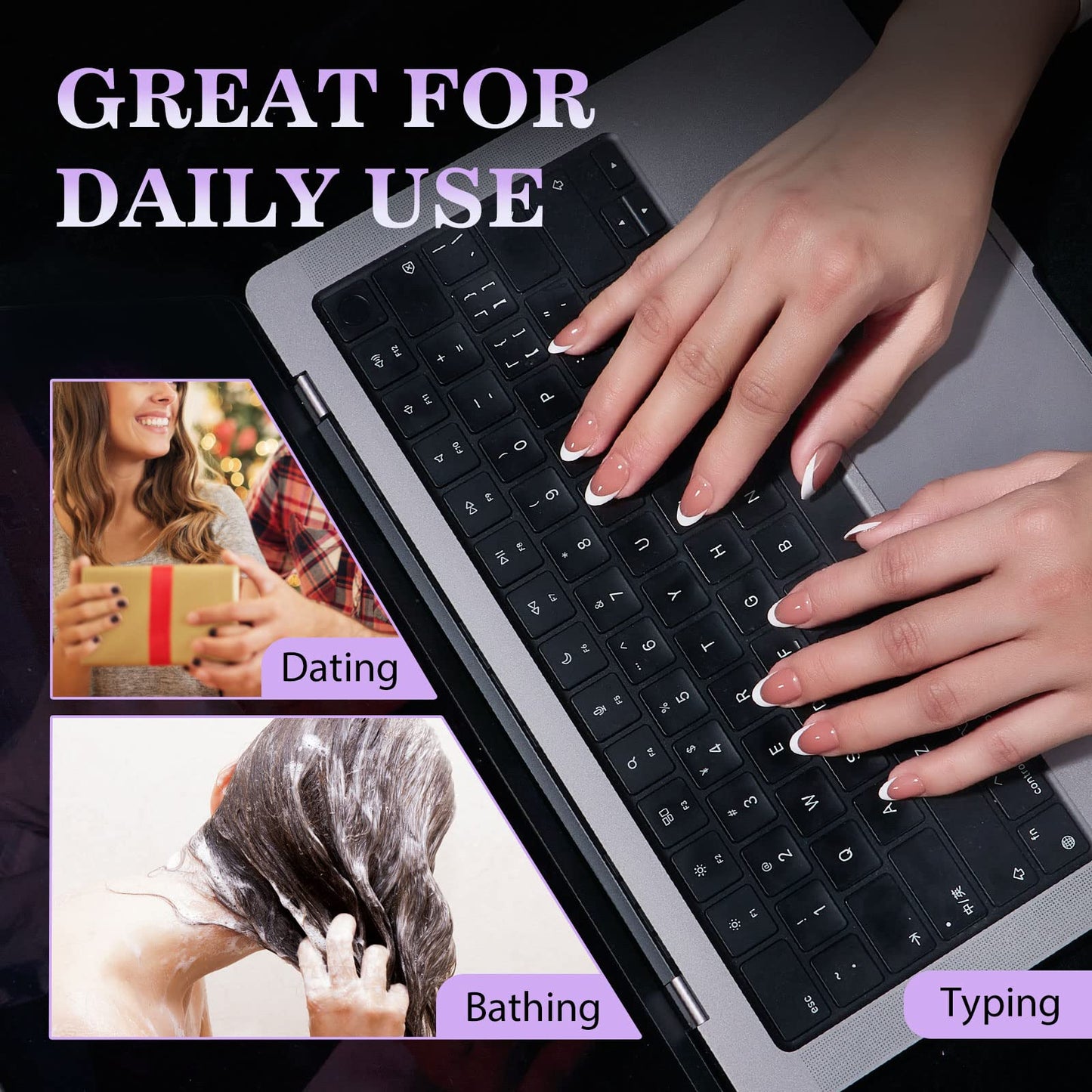 BTArtbox 10 Sheets 15 Sizes Ultra Thin & Waterproof Nail Stickers for Fake Nails, 300PCS Double Sided Jelly Nail Sticky Tabs for Manicure