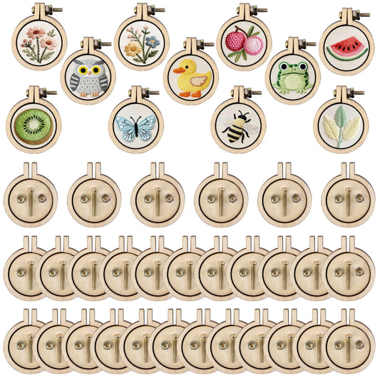 Framendino, 40 Pack Mini Embroidery Hoops Small Ring Tiny Round Wood Cross Stitch for Frame Crafts Jewelry