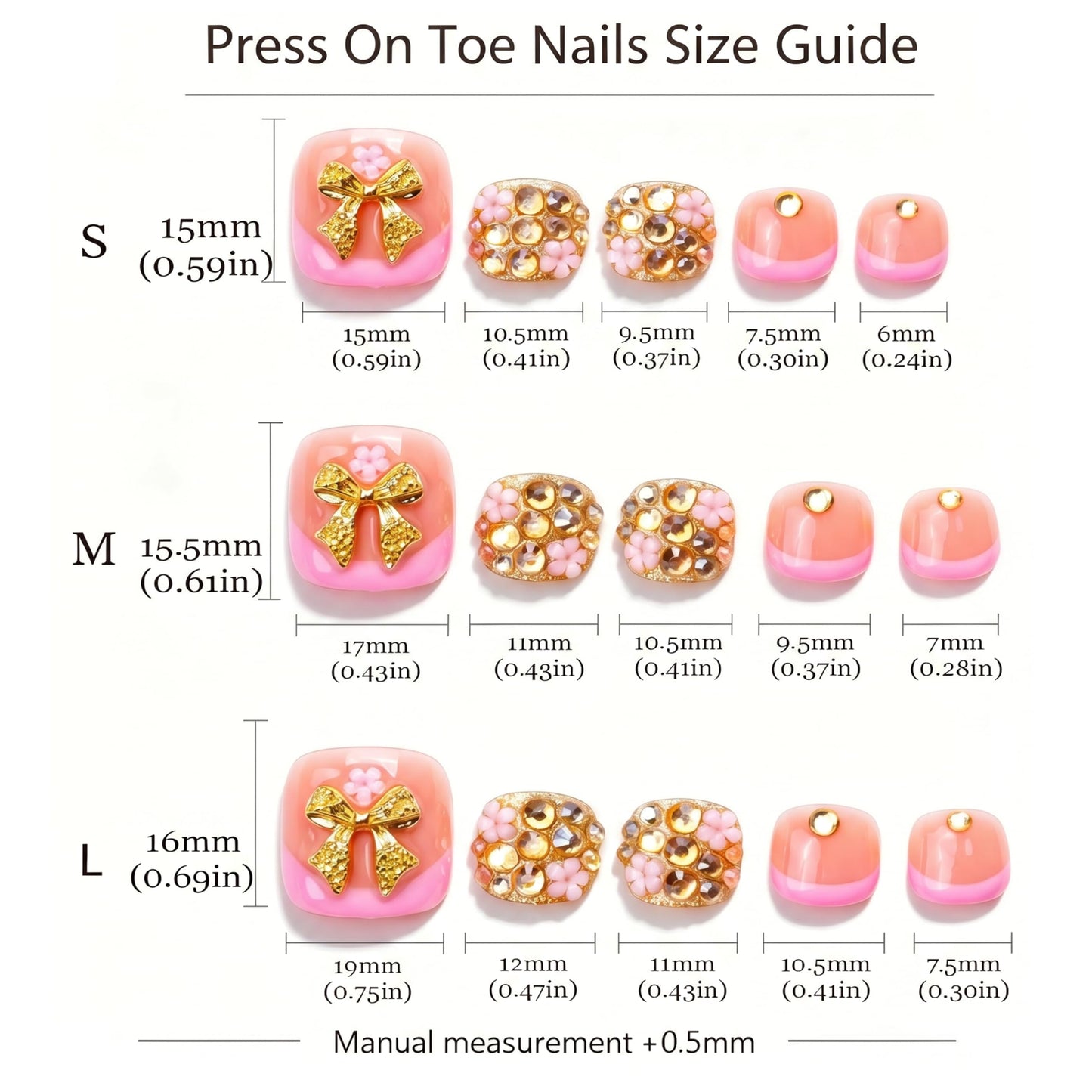 IntoVibes 10 Pieces Handmade Luxury Press On Toenails With Rde Bling Rhinestones, Full Cover, Press On Nails Stick On Toe Nails For Women Manicure, Acrylic Fake Toe Nails (M)