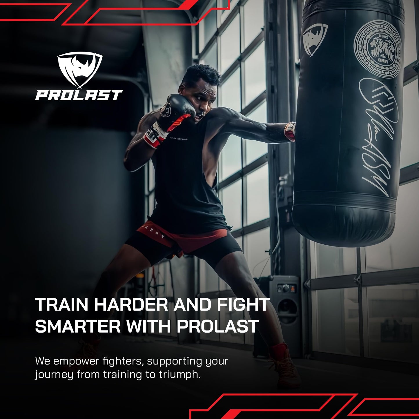 PROLAST 4Ft XL 135Lb Heavy Punching Kicking Bag for Adults, Boxing, MMA, Martial Arts, Muay Thai, Strength Training Equipment, Filled, Rhino Logo, Black and Yellow with Gold Trim