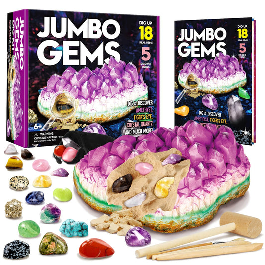 Gemstone Dig Kit - Dig Up 18 Real Gemstones and Crystals - Science Kits for Kids, STEM Toys for Age 6-8, Great Educational Geology Gifts for Boys & Girls Ages 5-7