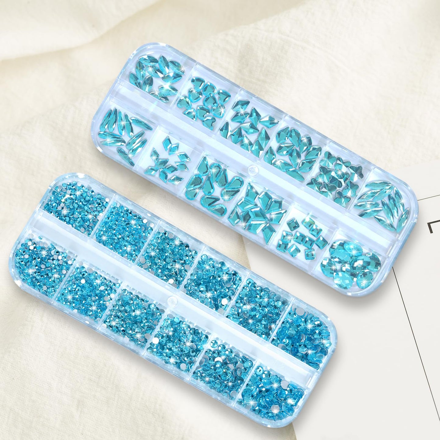 Nail Rhinestones - 3D Multi Shape Size, Flat Back, Manicure Rhinestones Charms, Crystal Lake Blue Gems, with Kit, for Nail Art, Bedazzling Acrylic Nails, DIY Decor