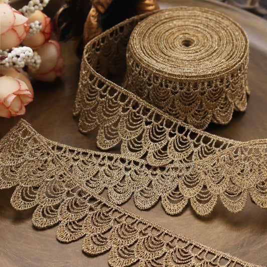 Vintage Trim Ribbon - Gold lace Trim Embroidery for Sewing, Crafting, Gift Wrapping & DIY Home Decor - Soft Fabric Embellishment for Handmade Projects(4.7yards)