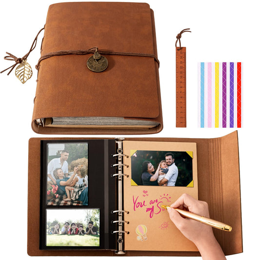 Travel Scrapbook Album Waterproof Photo Album with Writing Space 64 Pages Self Adhesive & 40 Journaling Pages DIY Memory Photo Book Photo Scrapbook Album Kit for Wedding Family Vacation