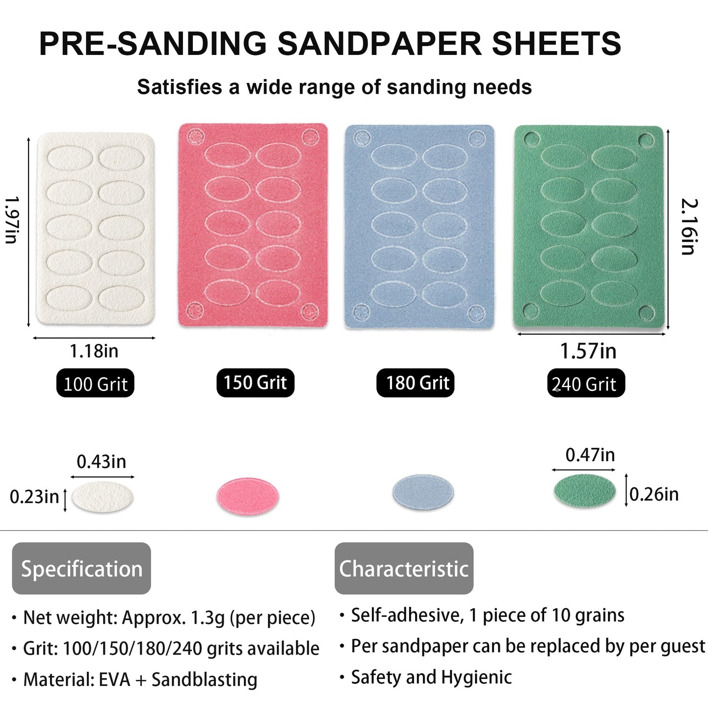 HaimiLiya Pre-treatment Horseshoe Cuticle Pusher and 100/150/180/240 Grit Sandpaper Sheets Nail Brush Set, Nail Care Nail Prep for Manicure Pedicure Nail Art