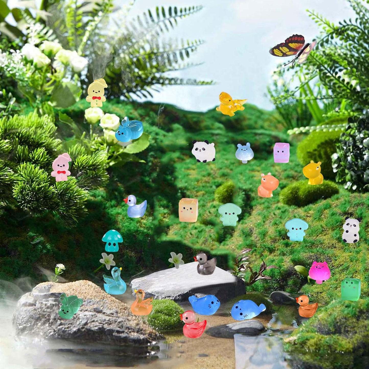 150 Pcs Mini Resin Animals Kit Accessories Variety Pack Glow Animal Figurines Resin Mini Ducks Figurines Accessories for Variety Pack for Garden Micro Landscape Aquarium Potted Dollhouse Decor