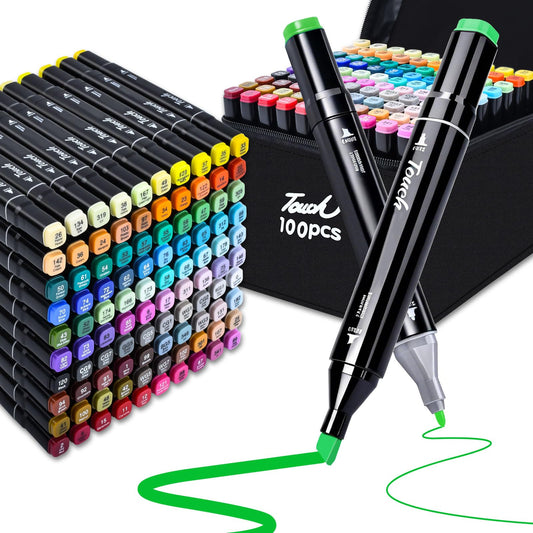 PTAZSCTC 100 Colors Alcohol Markers, Dual Tip Fine & Chisel Pens, Art Markers Sketch Pens Permanent Alcohol Based for Adults Coloring Books Illustration Sketching Painting Art Supplies