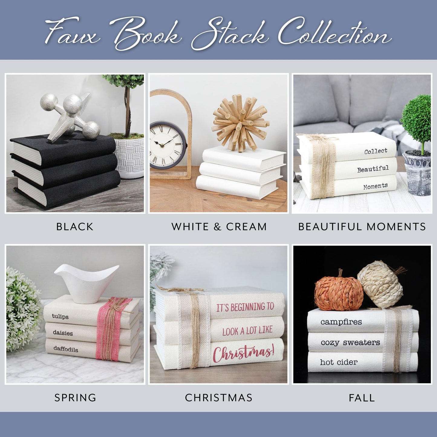 AuldHome Design Faux Book Stack (Black, Set of 3); Decorative Books for DIY Crafts and Home Decor