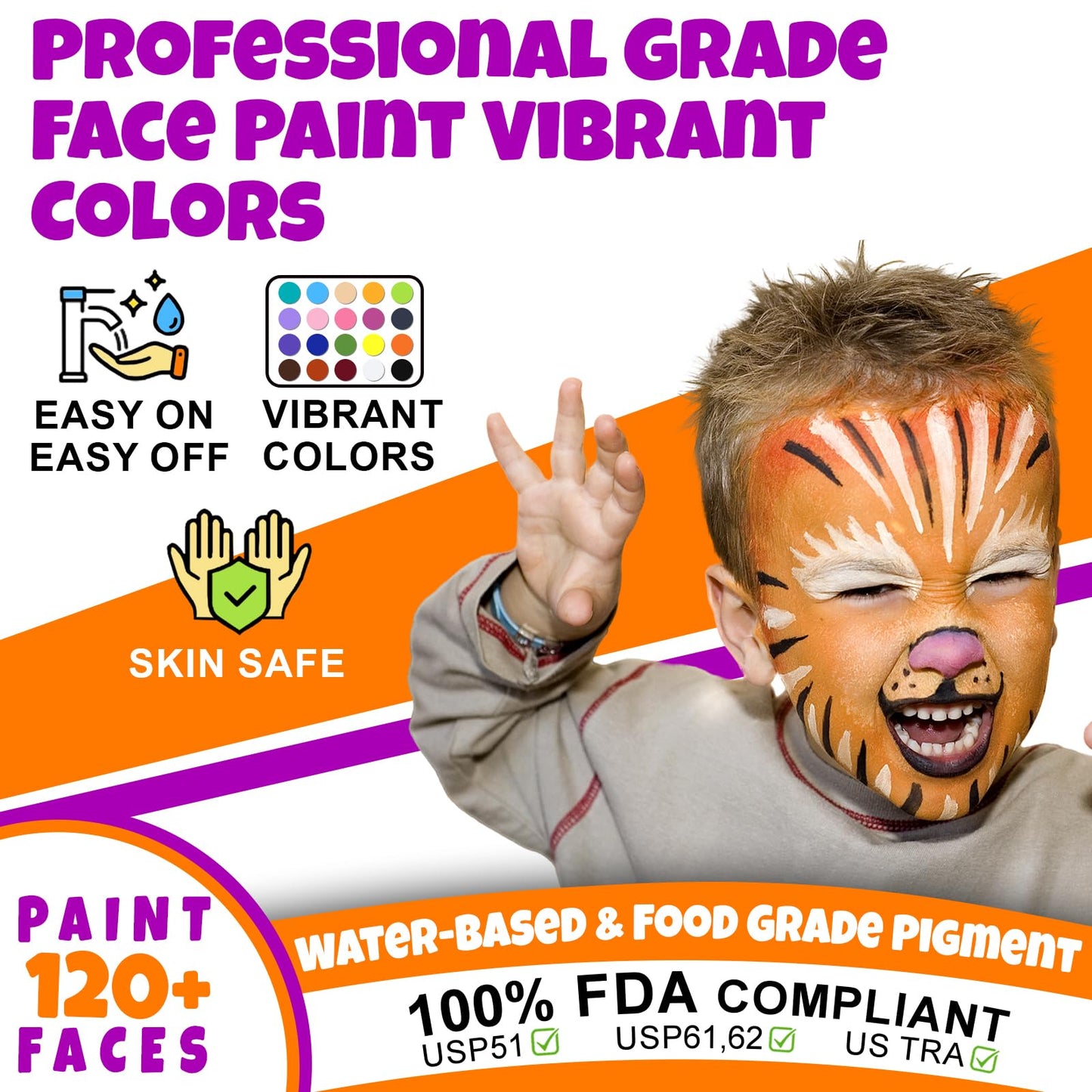 Drawdart Face Painting Kit for Kids - 20 Colors Water Based Non-Toxic Paint With Stencils & Brushes - Professional Body Makeup Kit for Parties, Birthdays, Halloween