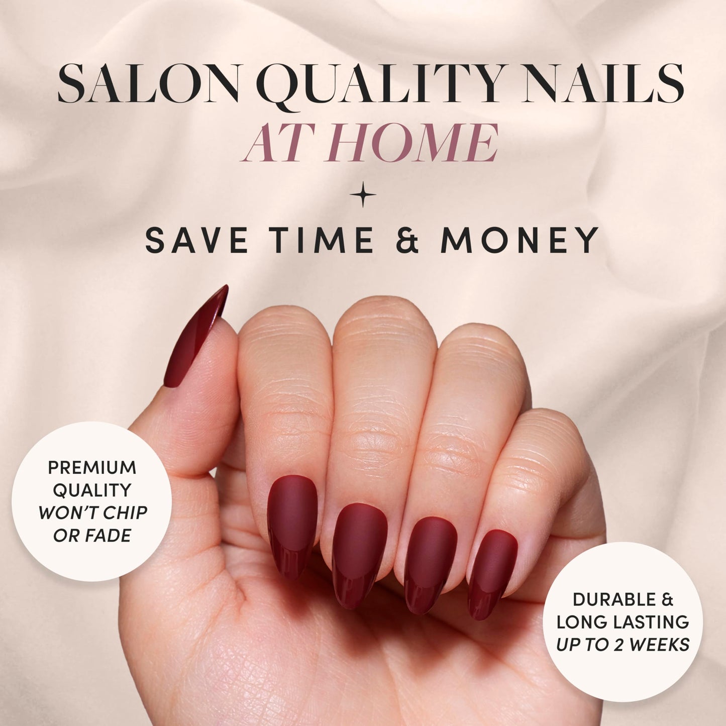 Glamnetic Press-On Nails - Merlot | Super Strong Brush On Nail Glue & Press-On Nail Remover | Matte Short Almond Dark Red Nails with Glossy French Tips | 15 Sizes - 30 Nail Kit with Glue and Remover