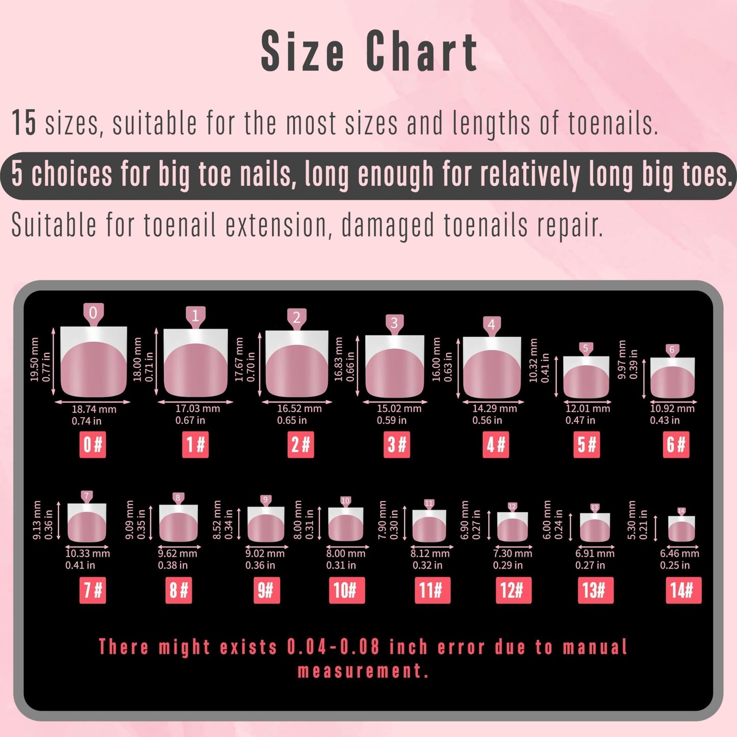 NOVO OVO French Tip Toe Nail Tips Press on, Sharp Square Pre-Designed Soft Gel False Toenail Extension, BERRY PINK Pre-applied Tip Primer & Base Coat, Full Cover Acrylic for DIY x 15 Sizes 240 pcs