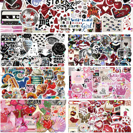 600PCS Downtown Girl Stickers Pack,Y2K Holographic Waterproof Vinyl Stickers for Water Bottles Laptop Scrapbook Journal