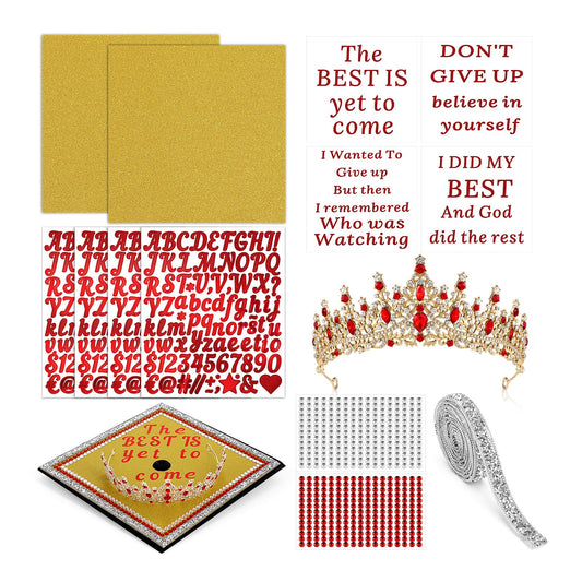 Dunzoom 2026 Crown Graduation Cap Decorations Kit Tiara Crown for Graduation Hat DIY Letter Stickers Construction Paper for Grad caps 2026 Grad Cap Decoration DIY for Gard Party Supplies(Red)