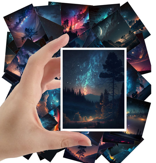 Large Stickers 24 pcs (2.5"x3.5" Each) Night Sky Star Gaze Watercolor Rural Scenery Vintage Postcards Book Illustrations Reprint