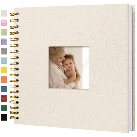Hiwhy Scrapbook Photo Album Linen Cover, 10 x 10 Inch Hardcover Kraft White Pages Memory Book, for Travel Wedding Guest Book Christmas Baby Shower (20 Sheets/ 40 Pages,Beige)