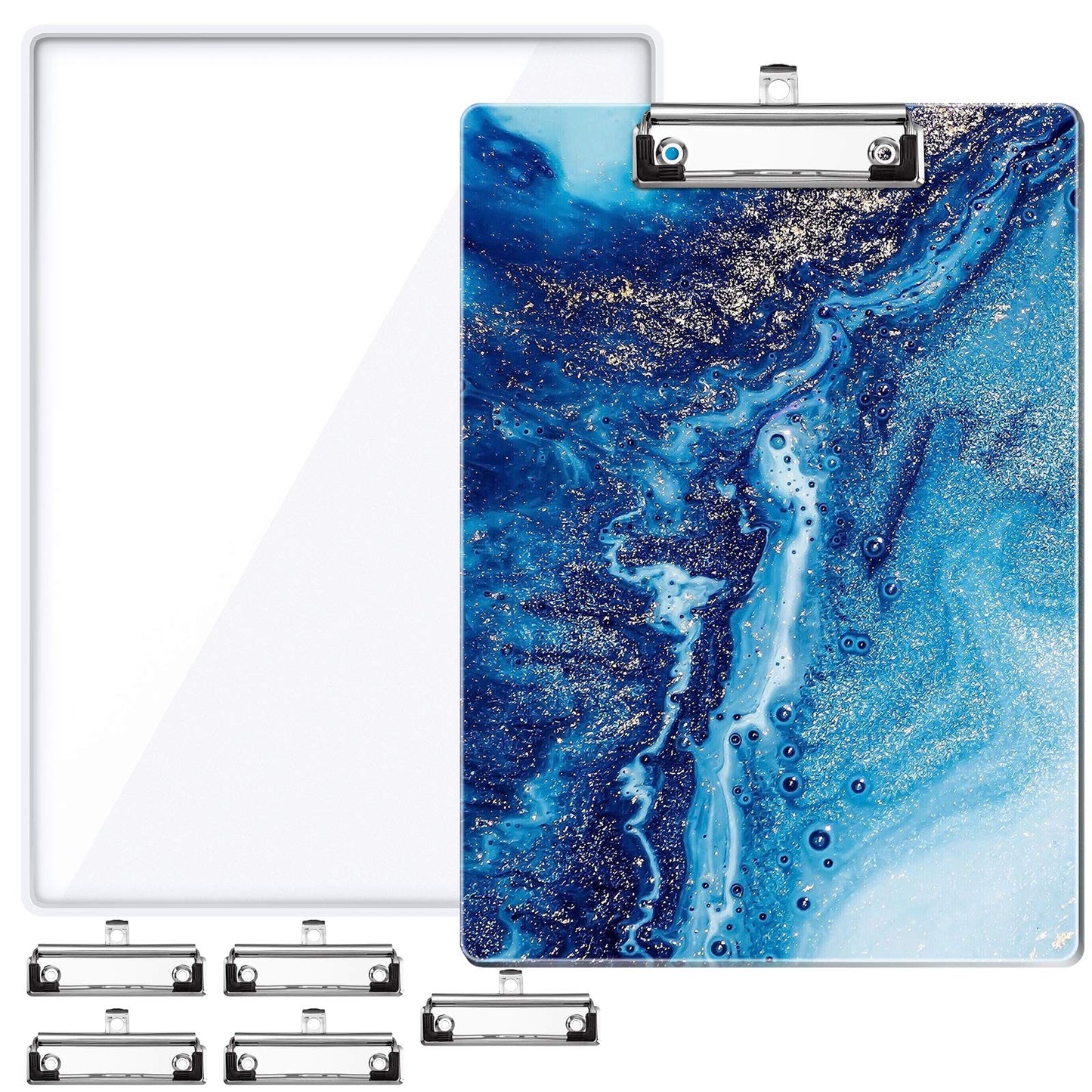 A4 Letter Size Clipboard Epoxy Resin DIY Casting Soft Silicone Molds + 5 Stainless Steel Low-Profile Clips, Retractable Hanging Hole Write Pad Draw Board Document Holder School Office Business