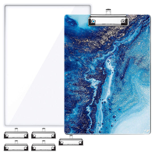 A4 Letter Size Clipboard Epoxy Resin DIY Casting Soft Silicone Molds + 5 Stainless Steel Low-Profile Clips, Retractable Hanging Hole Write Pad Draw Board Document Holder School Office Business