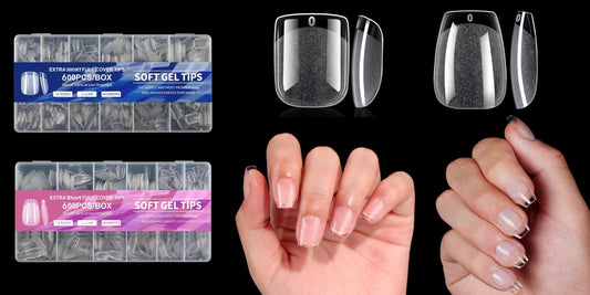 1200Pcs Extra Short Soft Gel Nail Tips 2 Styles Kit - Square & Coffin Clear Press On False Nails for Extension Manicure Home Salon DIY, 12 Sizes, BlueZOO