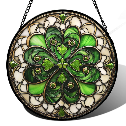 DASTOLL Stained Glass Window Hanging St. Ripak Festival Green Lucky Clover 6.3" - Suncatcher Door Garden Sun Catcher Ireland Decor Mother's Day for Mom Woman Her Men Sisters