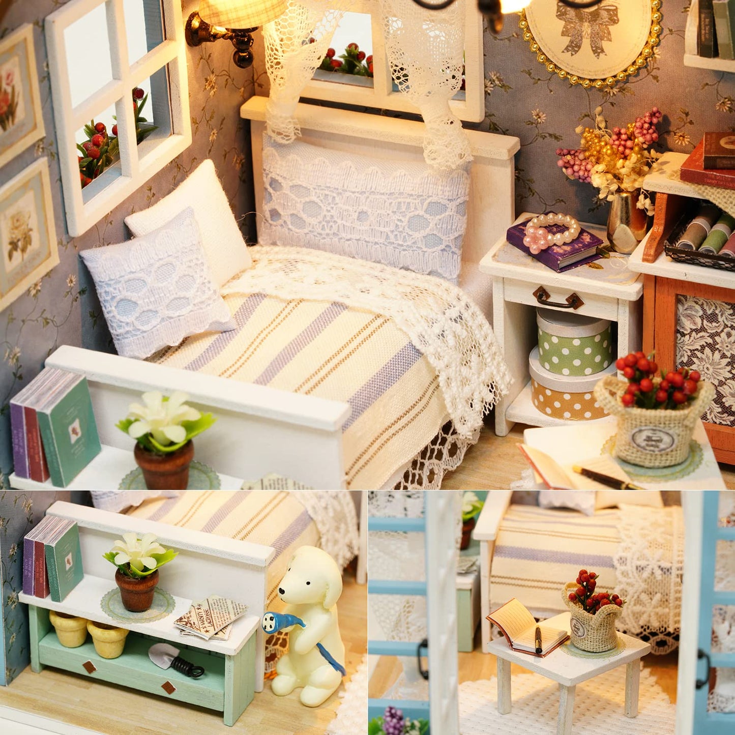 TuKIIE DIY Miniature Dollhouse Kit, 1:24 Scale Wooden Mini Doll House Accessories with Furniture for Kids Teens Adults(Forest Times)