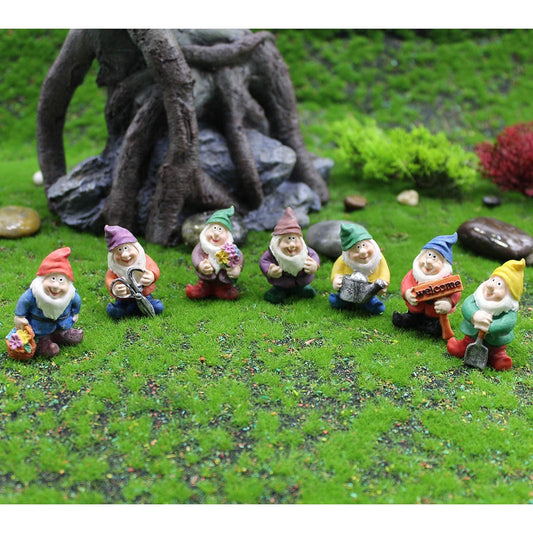 HONEYSHOW Fairy Garden Accessories, 7PCS Gnome Figurines-Mini Gnomes kit/Seven Dwarfs Statue for Fairy Garden/Flower Pot/Home Decoration.