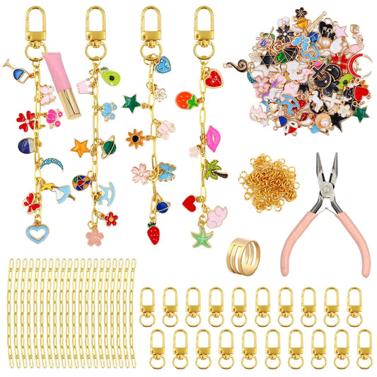 Gaiett 302 Pcs Keychain Making Kit with Charms, Bag Charm Making Kit Including 100 Charms 20 Keychain Clips Hooks 20 Extender Chains 160 Jump Ring and Jewelry Plier for DIY Gift