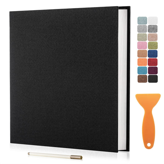 Large Photo Album Self Adhesive Scrapbook Album for 4×6 5×7 8×10 Pictures DIY Magnetic Linen Cover Album 40 Pages for Family Wedding Gifts with Metal Pen and Plastic