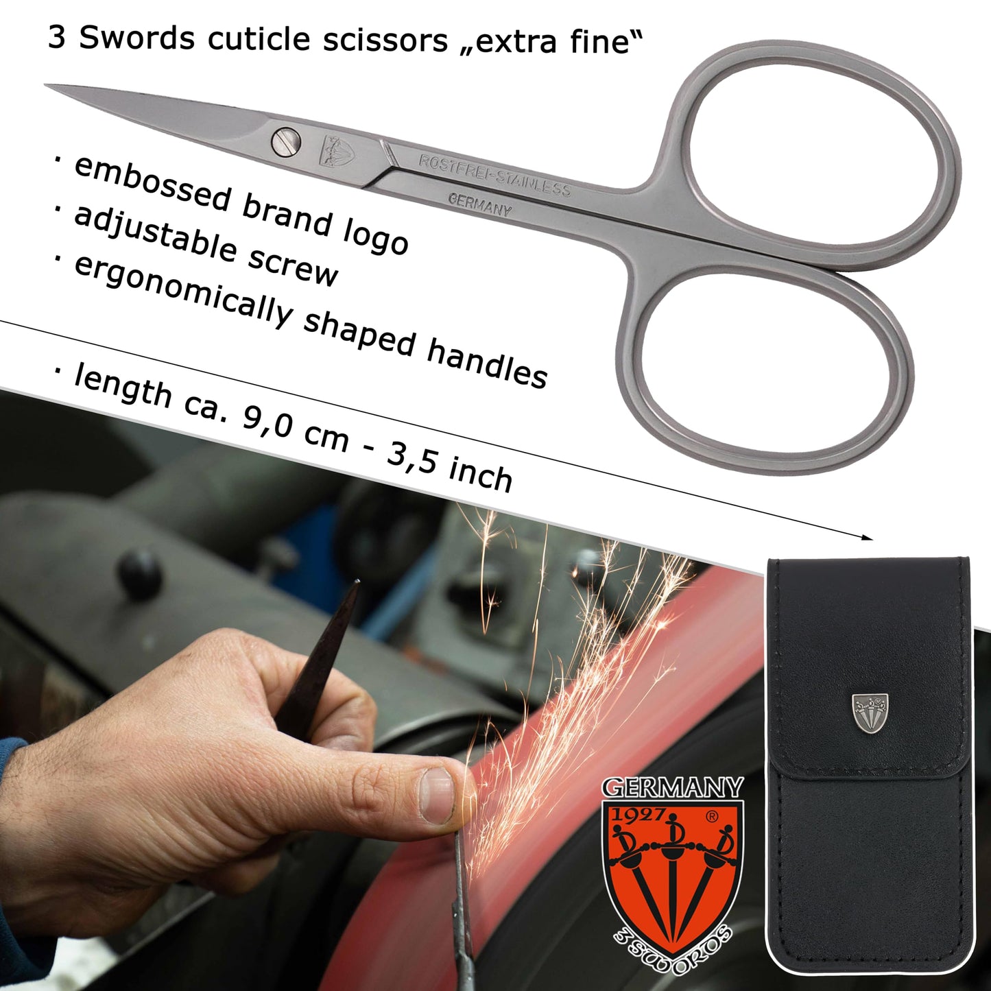 3 Swords Germany - brand quality STAINLESS STEEL INOX CURVED CUTICLE SCISSORS (1 PIECE) with case for manicure pedicure - nail care by 3 Swords - Made in Germany