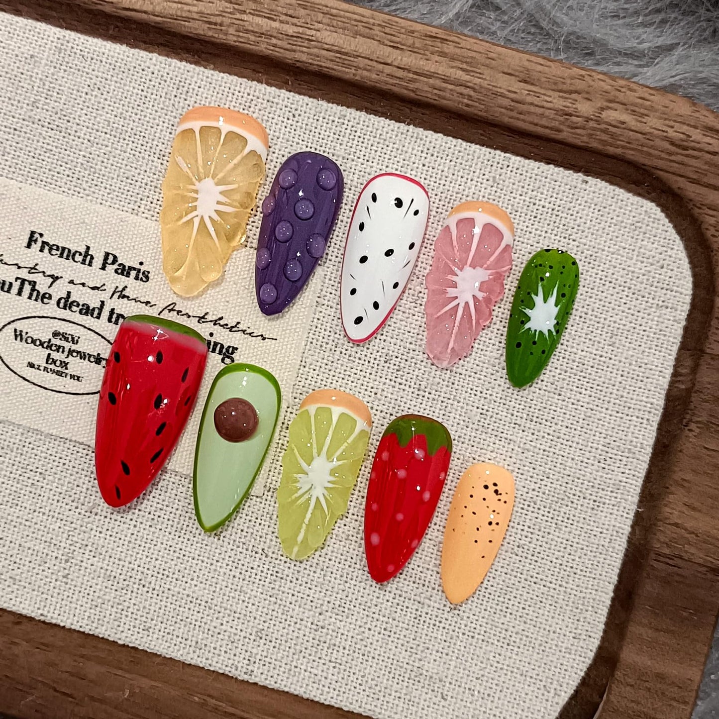 TENPAL Summer Fruit Press on Nails - Vibrant Almond Shaped Fake Nails with Kiwi, Watermelon & Avocado Designs | Reusable Colorful Nail Art for Women | Tropical Fruit Manicure Set (Medium Length,M)