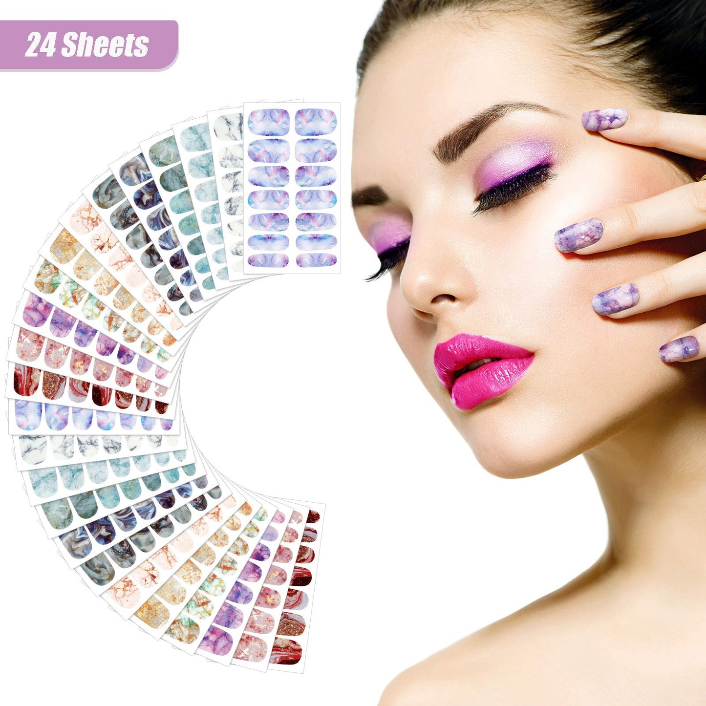 Maitys 336 Pieces 24 Sheets Full Wrap Nail Polish Strips Stickers Self Adhesive Gel Nail Strips Art Decals with File for Women DIY Decorations(Classic Style)
