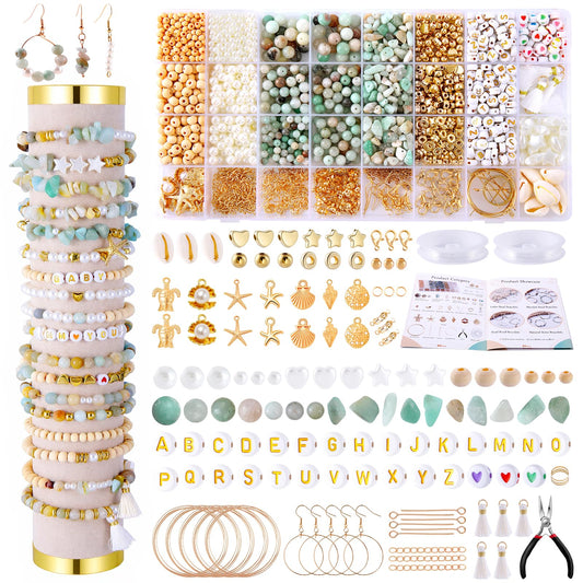 Wurosi 1927 PCS Jewelry Making Supplies Kit, Charm Bracelet Making Kit for Adults, Natural Stone Beads for Irregular Natural Stone, DIY Bracelet/Necklace/Earring/Rings