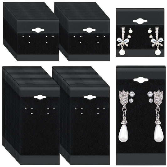 Tondiamo 200 Pcs 2 Size Black Velvet Plastic Earring Cards for Selling Jewelry 2'' x 2'' and 2'' x 4'' Earring Display Cards Holder Bulk for Earrings, Ear Studs Jewelry Accessories