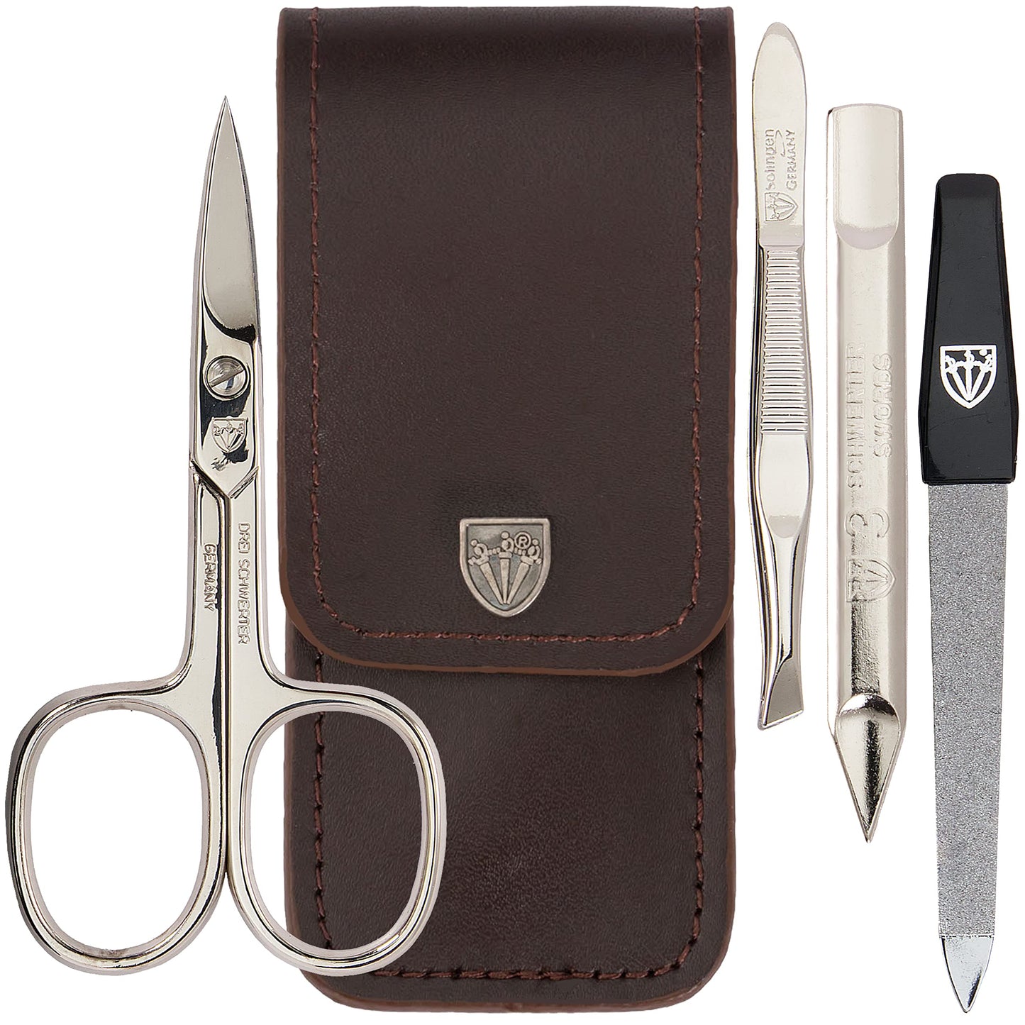 3 Swords Germany - brand quality 3 piece manicure pedicure grooming kit set for professional finger & toe nail care scissors tool genuine leather case in gift box, Made in Solingen Germany