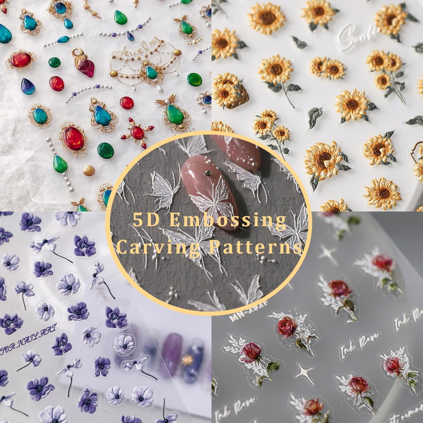 5D Embossed Galaxy Nail Art Stickers Self-Adhesive Nail Stickers for Nail Art Colorful Space Planet Nail Art Decals for Women Girls Kids Nail Supplies Accessories