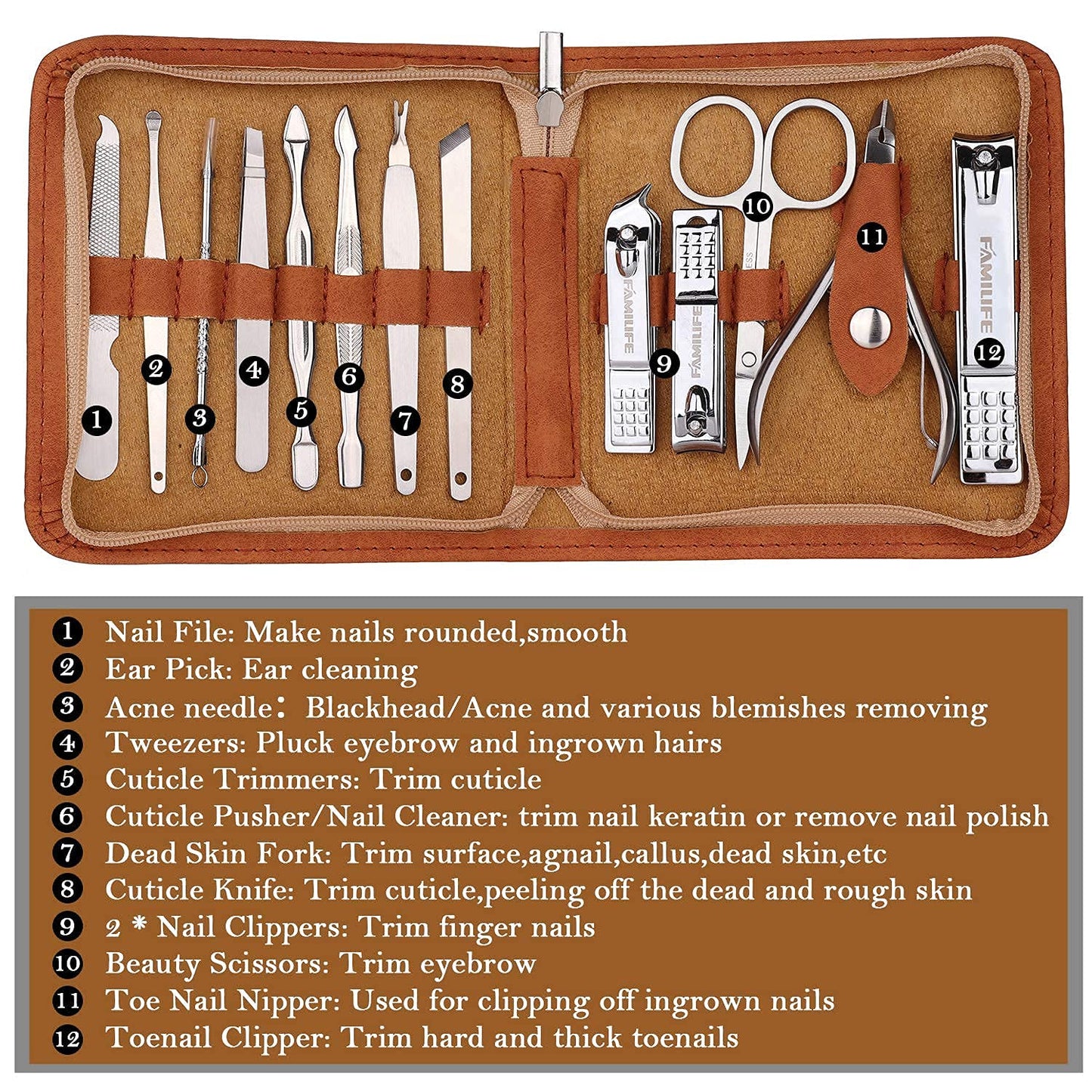 FAMILIFE F03 Manicure Set, Pedicure Kit Nail Clipper Set 13pcs Professional Men Grooming Kit and 11 in 1 Christmas Gift for Women and Men Nail Kit Manicure and Pedicure Set